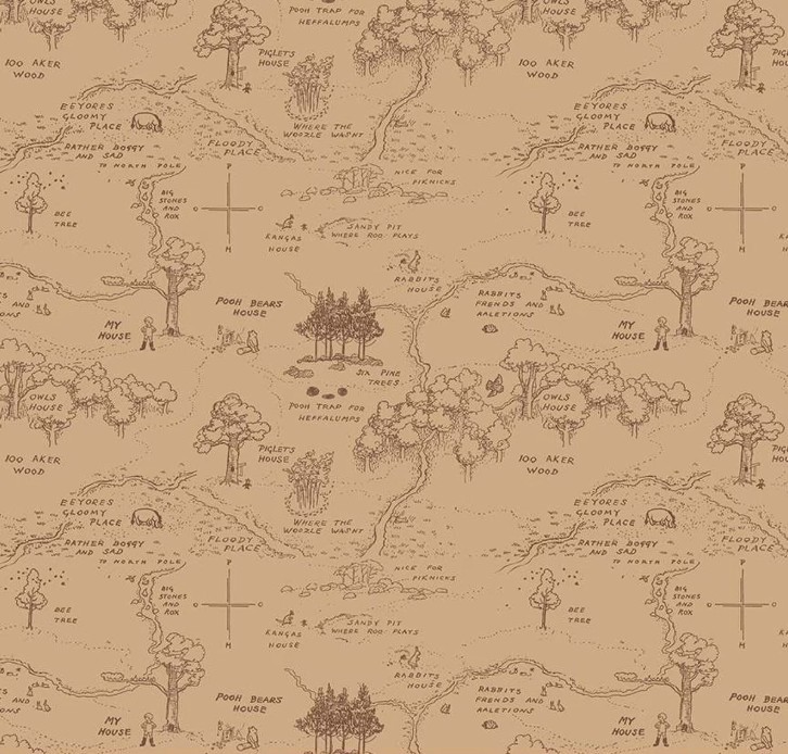 Winnie The Pooh Map Brown by Echo Park Paper Co. for Riley Blake Designs