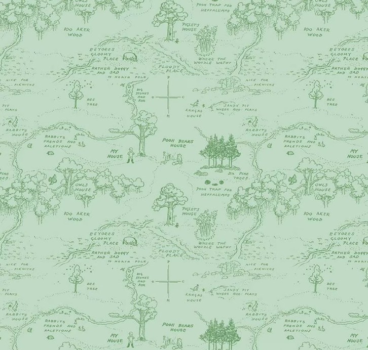 Winnie The Pooh Map Green by Echo Park Paper Co. for Riley Blake Designs