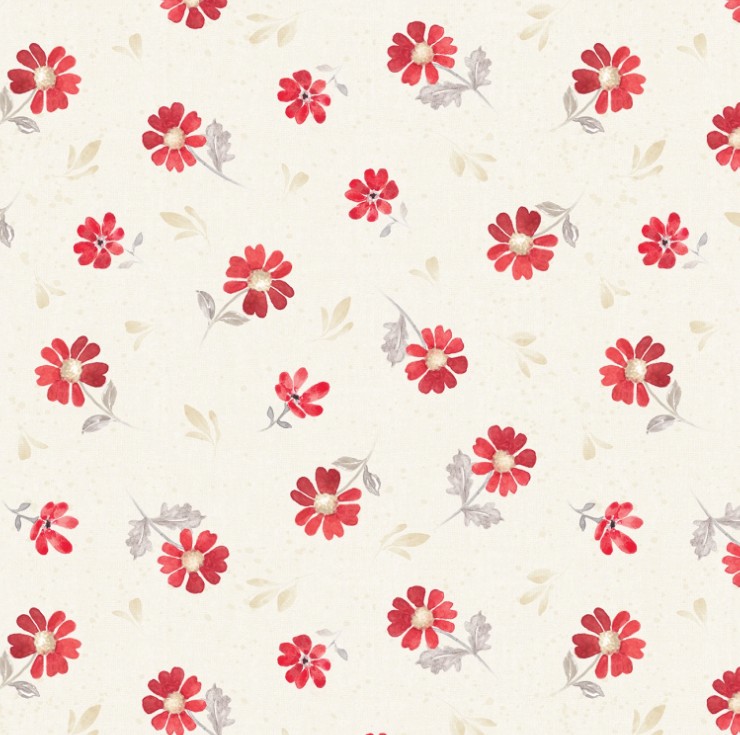 Scarlet Dreams Medium Floral Toss Cream by Beth Grove for Wilmington Prints