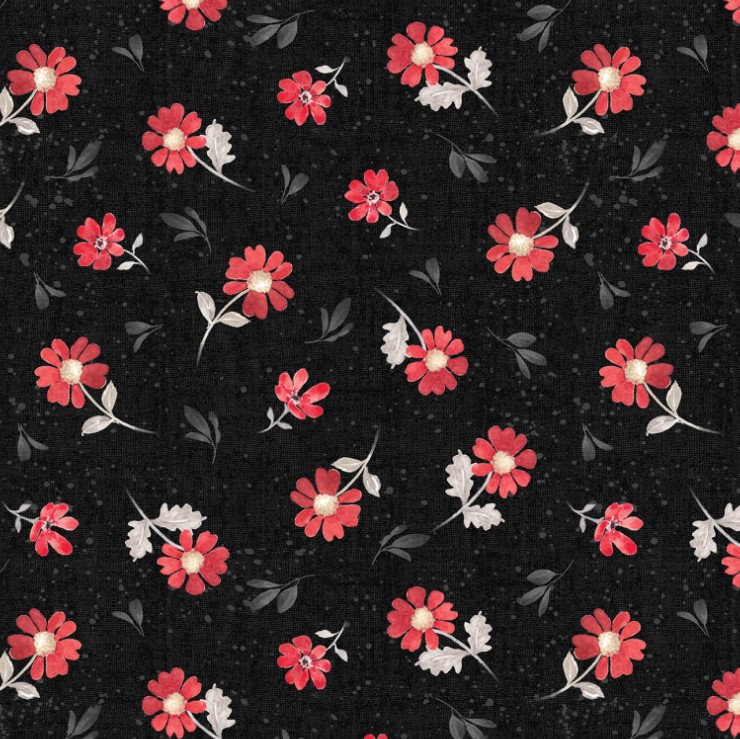 Scarlet Dreams Medium Floral Toss Black by Beth Grove for Wilmington Prints