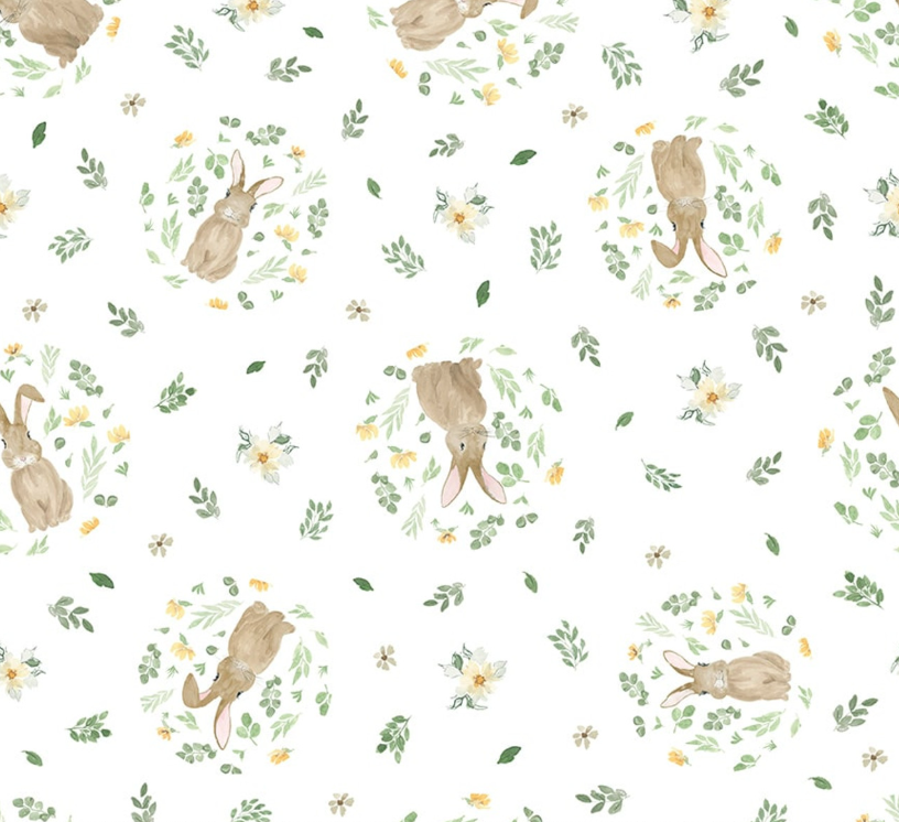 Spring Serenade Bunnies in Round Foliage White from Blank Quilting