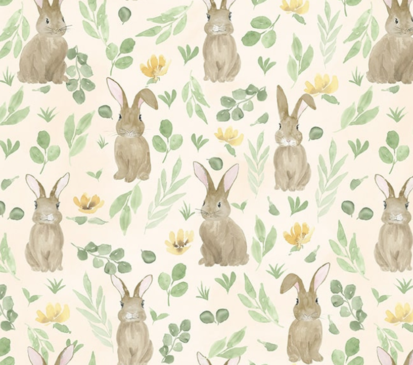 Spring Serenade Bunnies and Foliage White from Blank Quilting