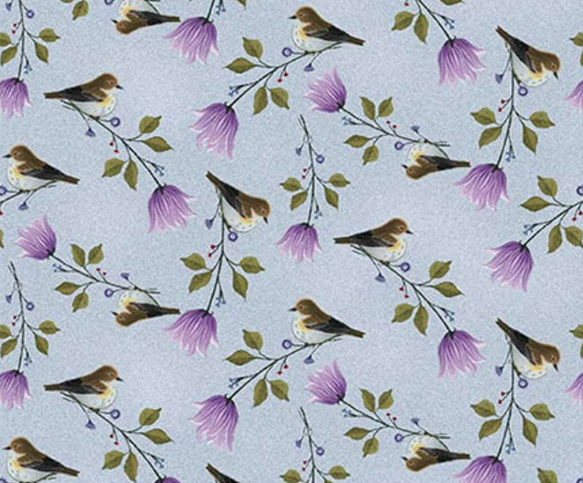 Serenade Tossed Birds Blue Bell from Henry Glass