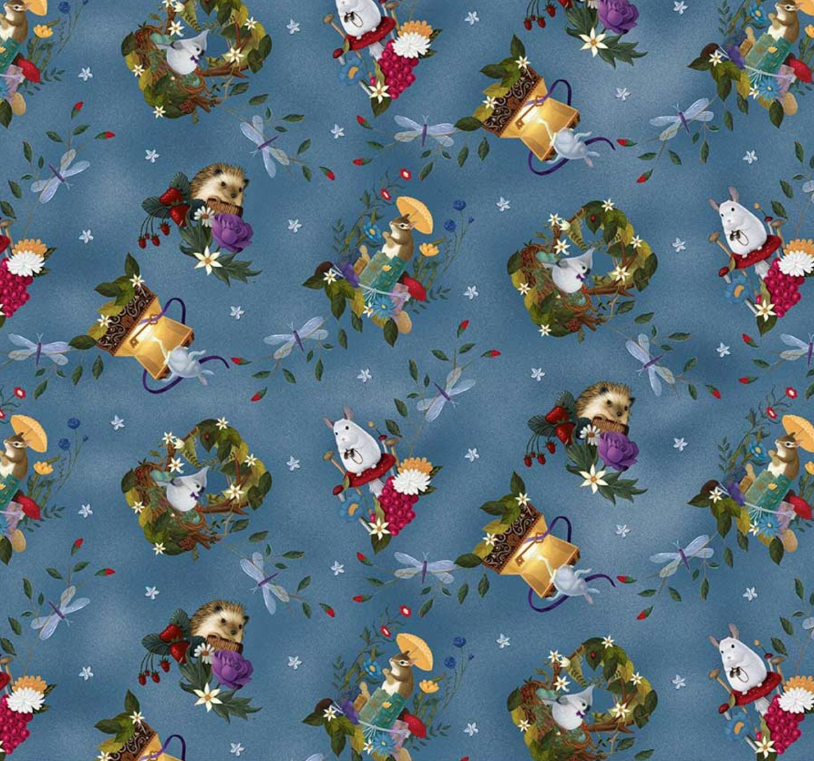 Serenade Tossed Characters Mist Blue from Henry Glass