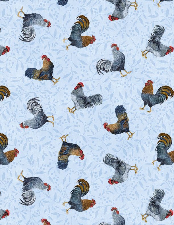 Country Blue Rooster Toss Light Blue from Wilmington Prints