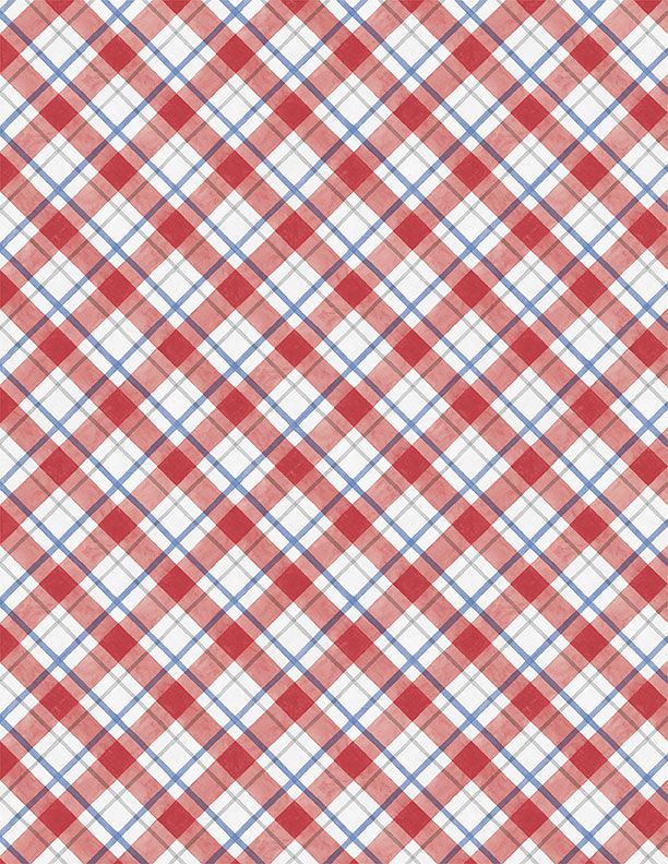 Country Blue Diagonal Plaid Red on White from Wilmington Prints