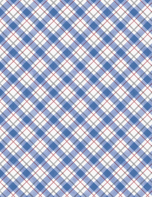 Country Blue Diagonal Plaid Dark Blue on White from Wilmington Prints