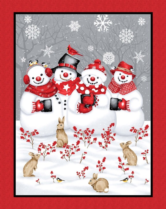Snow Crew Minky Snowmen Panel by Barb Tourtillotte from Henry Glass Fabrics