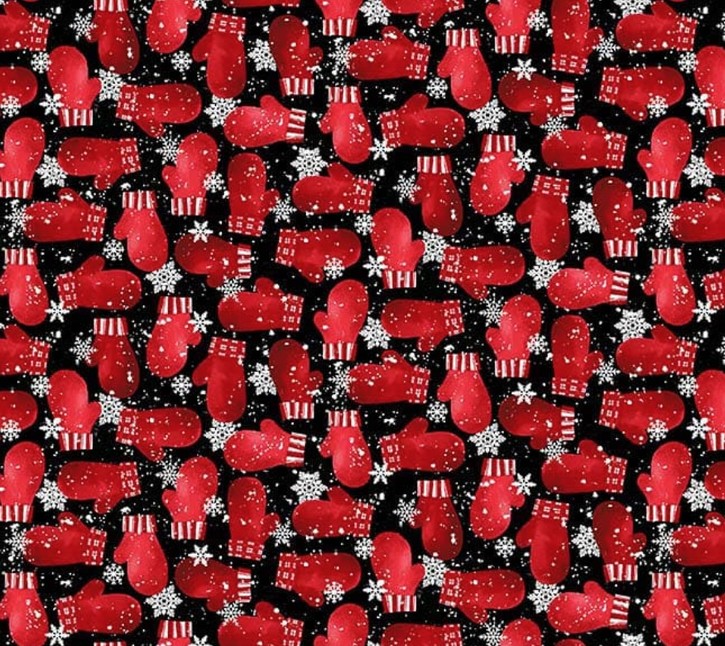 Snow Crew Minky Mittens Black by Barb Tourtillotte for Henry Glass Fabrics