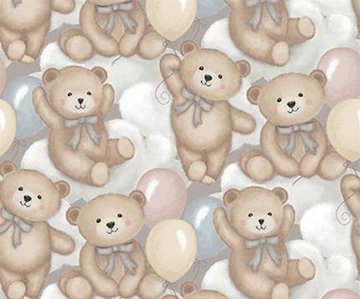 Sleepy Teddy Teddy Bear and Clouds Gray by Sharla Fults for Studio E Fabrics
