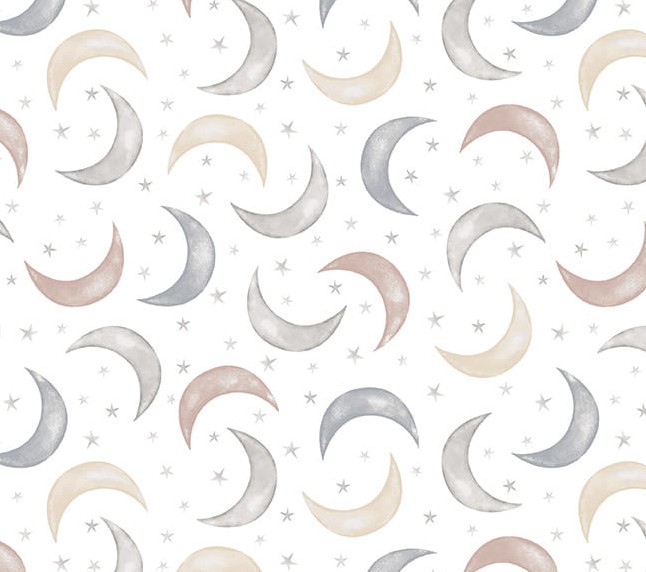 Sleepy Teddy Moon and Stars White by Sharla Fults for Studio E Fabrics