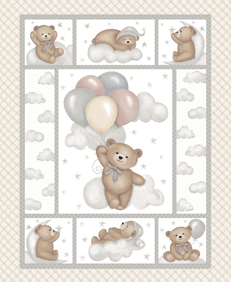 Sleepy Teddy Teddy Bear Panel Oatmeal by Sharla Fults for Studio E Fabrics