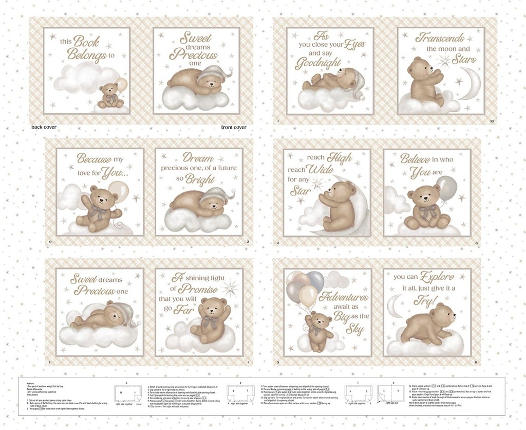 Sleepy Teddy Sweet Dreams Precious One Soft Book Panel by Sharla Fults for Studio E Fabrics