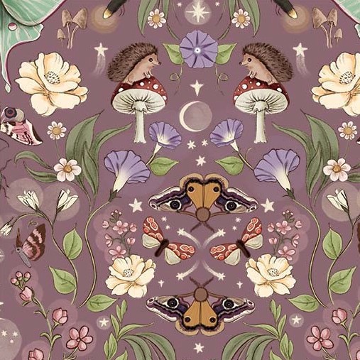 Nocturnal Garden Lunar Moths Aubergine from Michael Miller Fabrics
