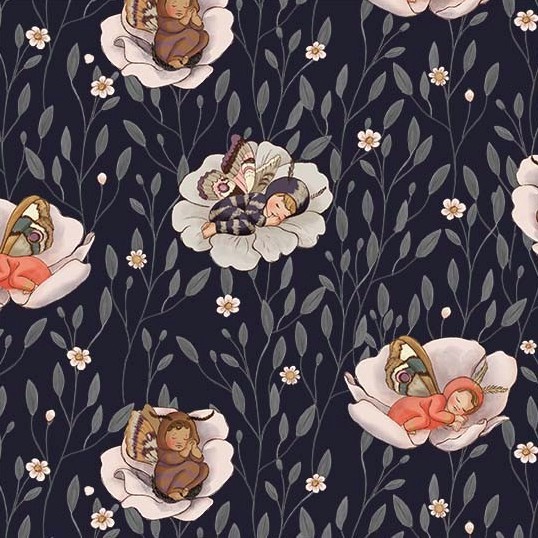 Nocturnal Garden Baby Moths Midnite from Michael Miller Fabrics