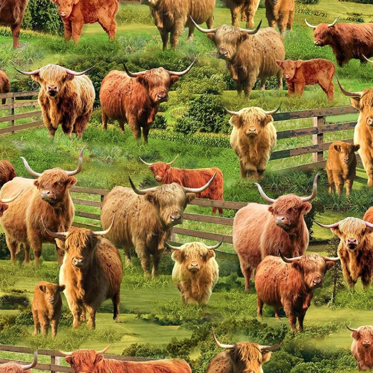 Farm Highland Cows Multi from Timeless Treasures