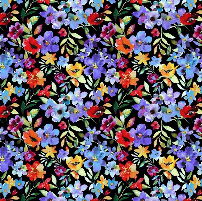 Blooming Day & Night Garden Black by Jason Yenter for In The Beginning Fabrics