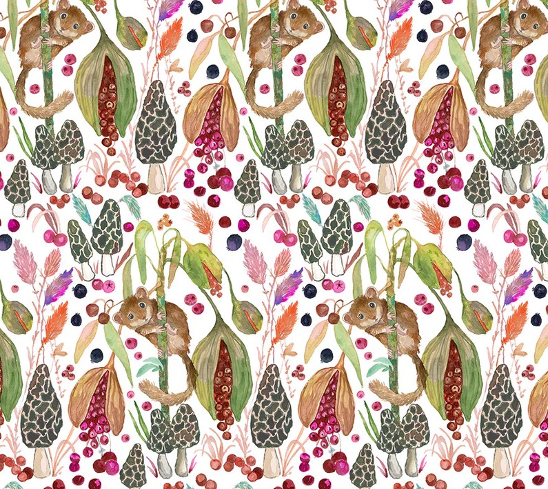 Forest Fruits Little Dormouse White by Betsy Olmsted for Windham Fabrics
