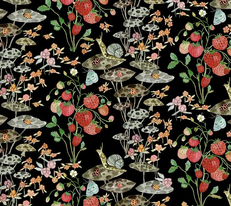 Forest Fruits Sneaky Snail Black by Betsy Olmsted for Windham Fabrics