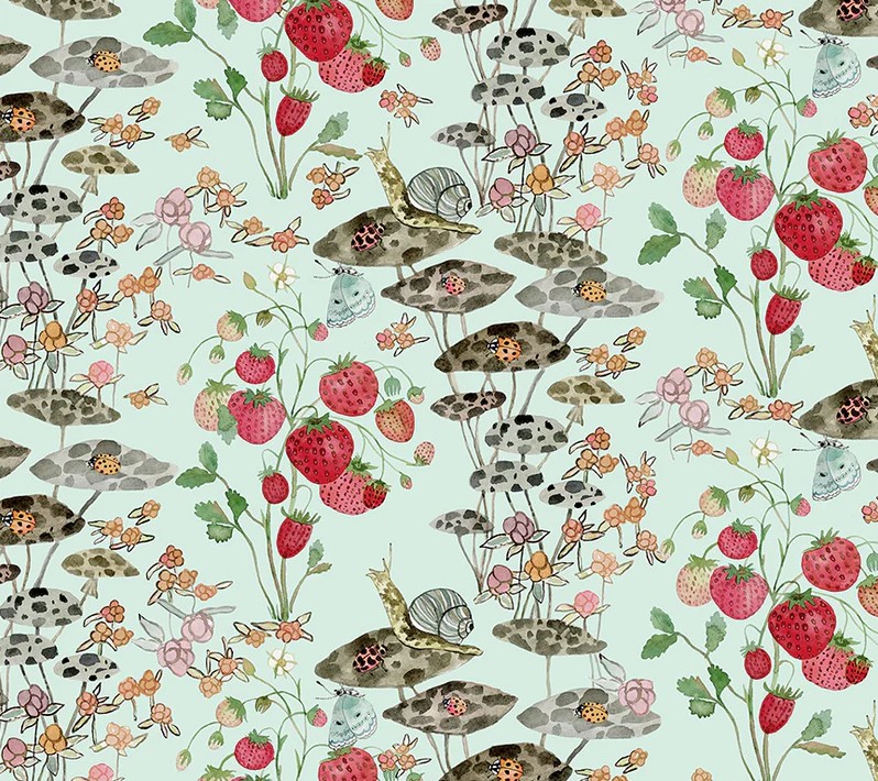 Forest Fruits Sneaky Snail Seafoam by Betsy Olmsted for Windham Fabrics