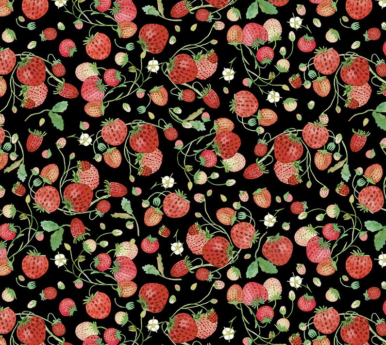 Forest Fruits Strawberries Black by Betsy Olmsted for Windham Fabrics