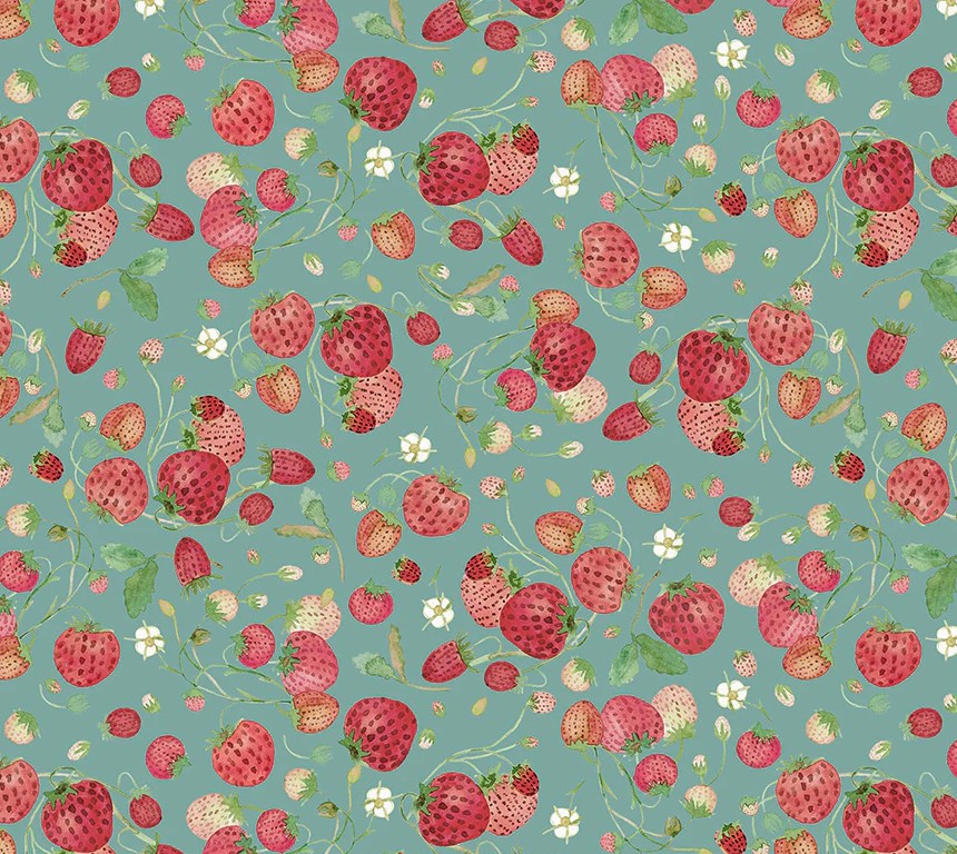 Forest Fruits Strawberries Teal by Betsy Olmsted for Windham Fabrics