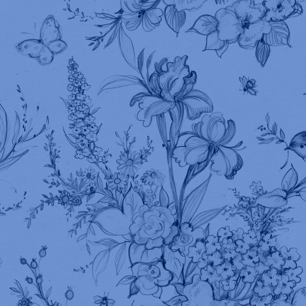 Amalfi Coast Large Toile Dark Blue on Blue from Lumin Fabrics