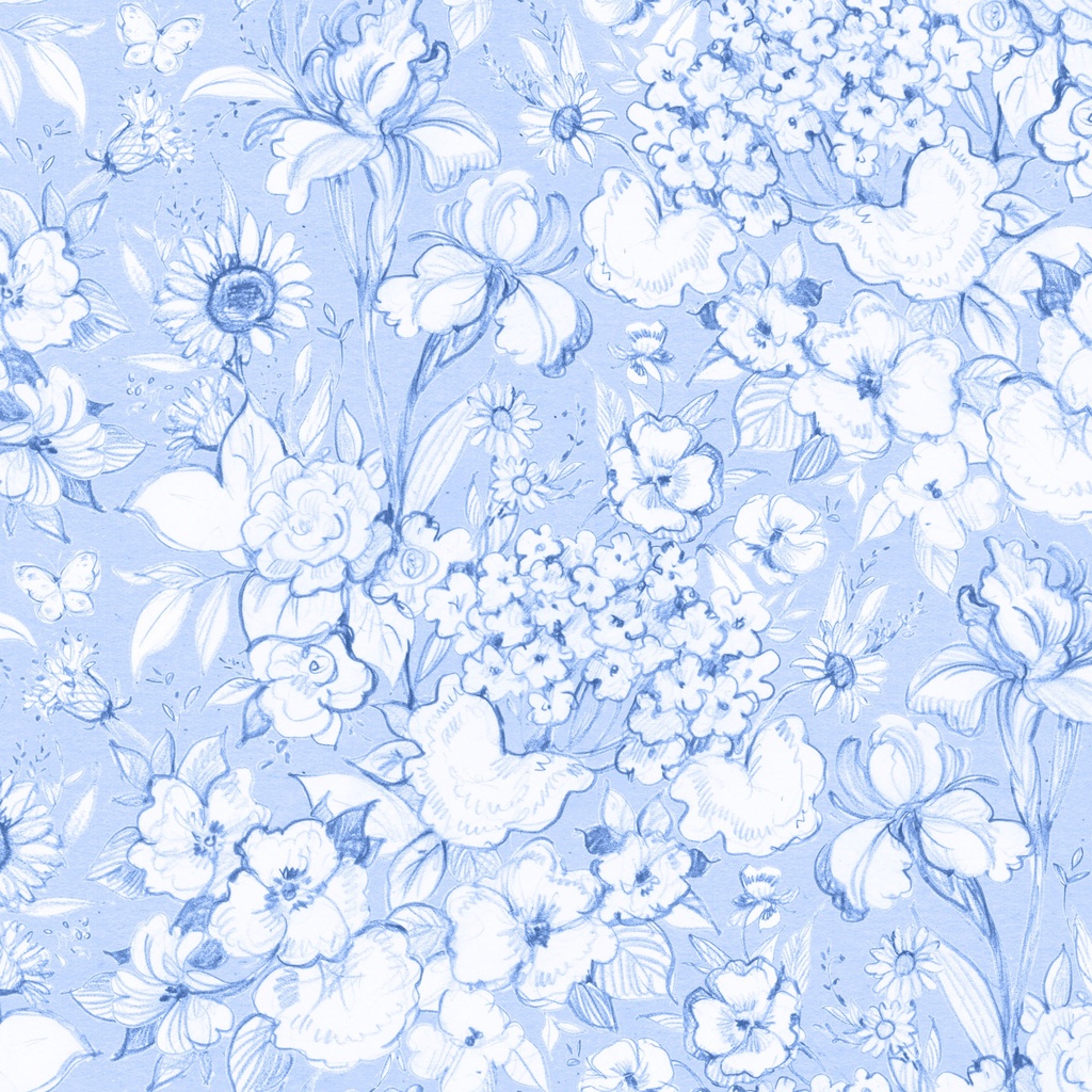 Amalfi Coast Packed Floral White on Light Blue from Lumin Fabrics
