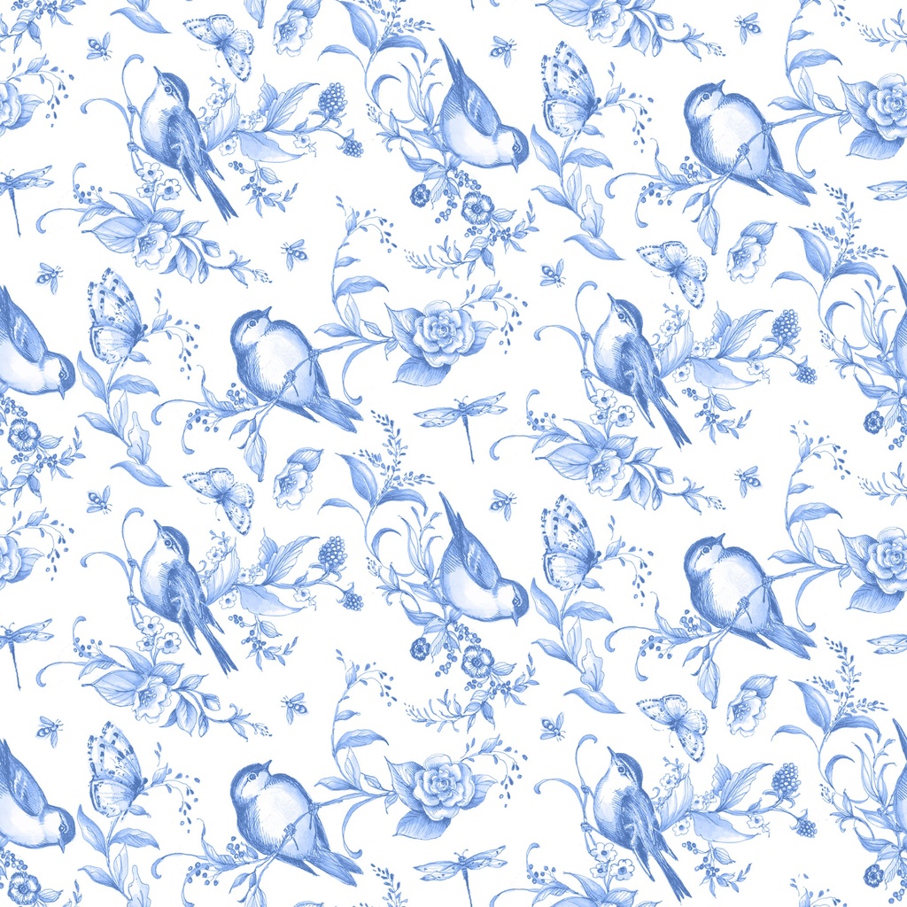 Amalfi Coast Birds & Bees Blue on White from Lumin Fabrics