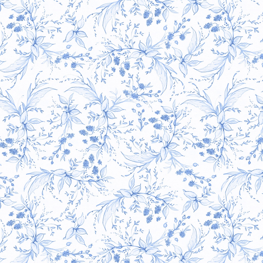 Amalfi Coast Berries & Leaves Blue on White from Lumin Fabrics