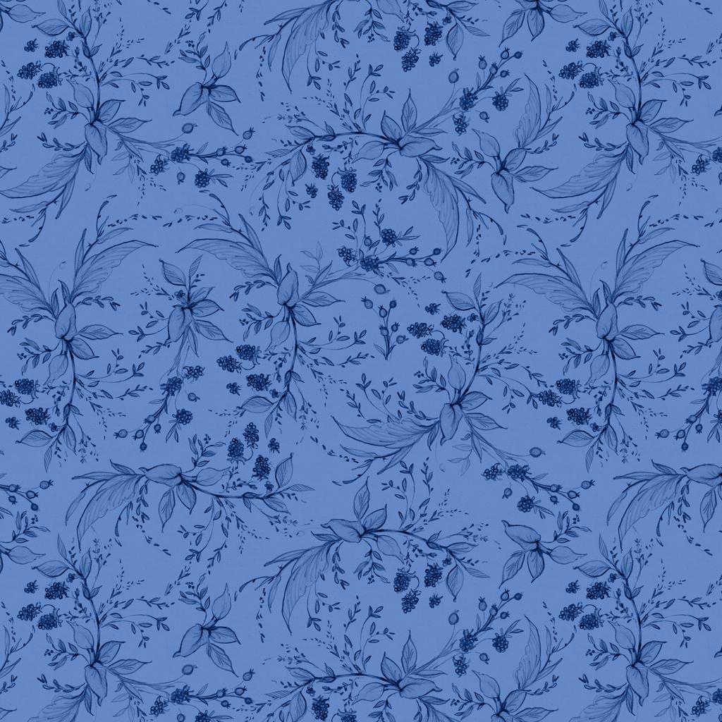 Amalfi Coast Berries & Leaves Dark Blue on Blue from Lumin Fabrics