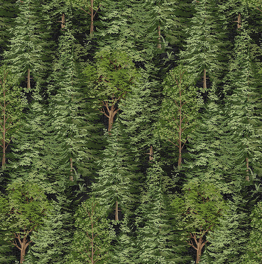 Bear Necessities Trees Black Multi from Northcott