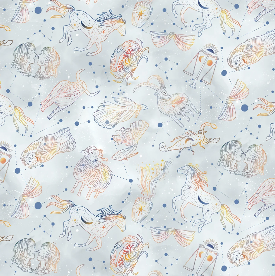Celestial Seasons Astrology Symbols Light Blue from P&B Textiles