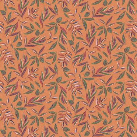 A Garden of Stitches Tossed Embroidered Leaves Orange from P&B Textiles