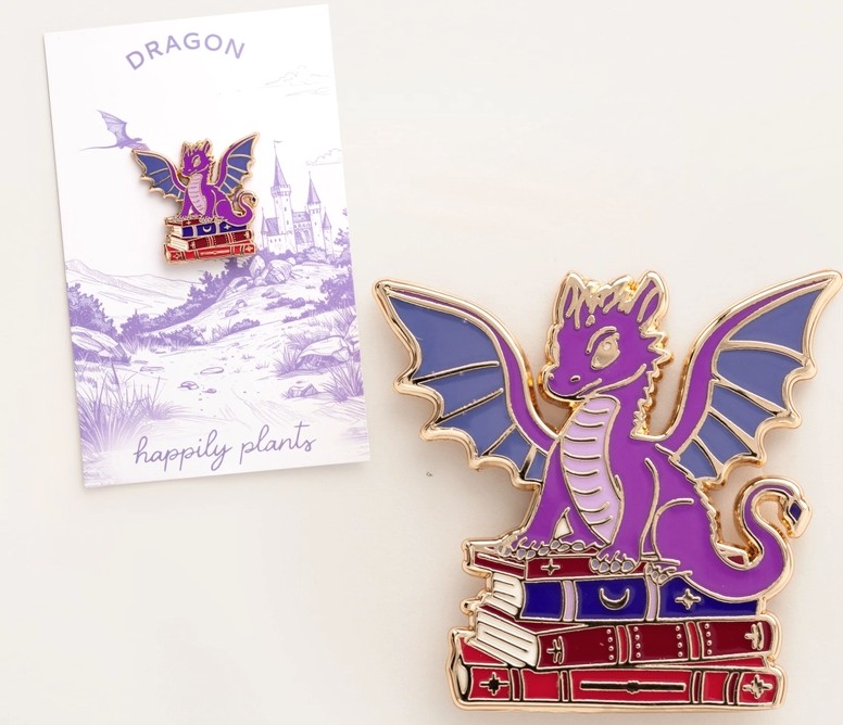 Dragon Fantasy Book Pin from Happily Plants