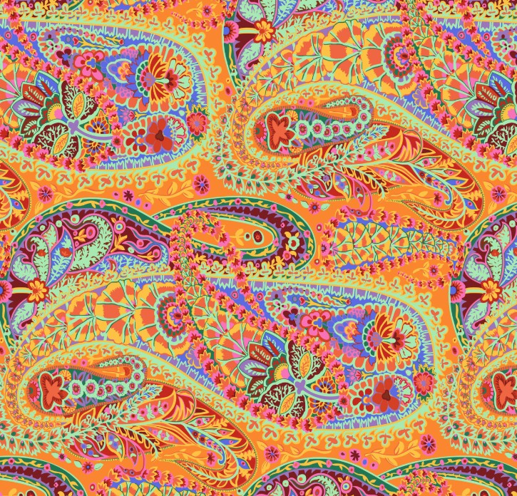 Kaffe Fassett Collective Stash Paisley Jungle Tangerine by Kaffe Fassett for the Kaffe Fassett Collective