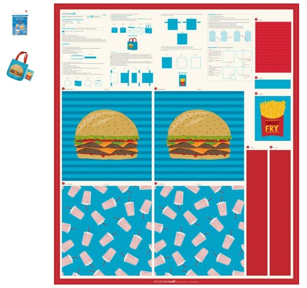Hamburger Tote and Zipper Pouch Panel by Stacy Iest Hsu