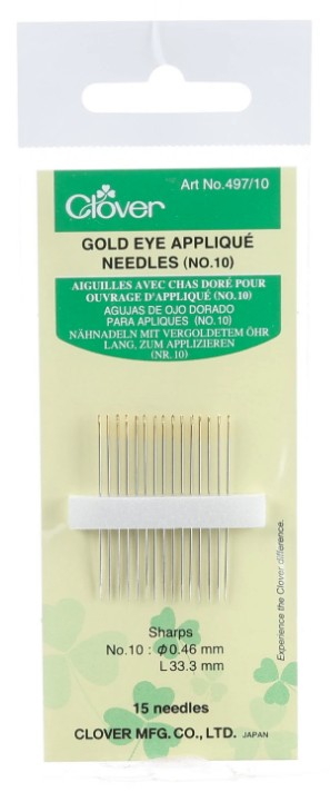 Clover Gold Eye Applique Needles Size 10