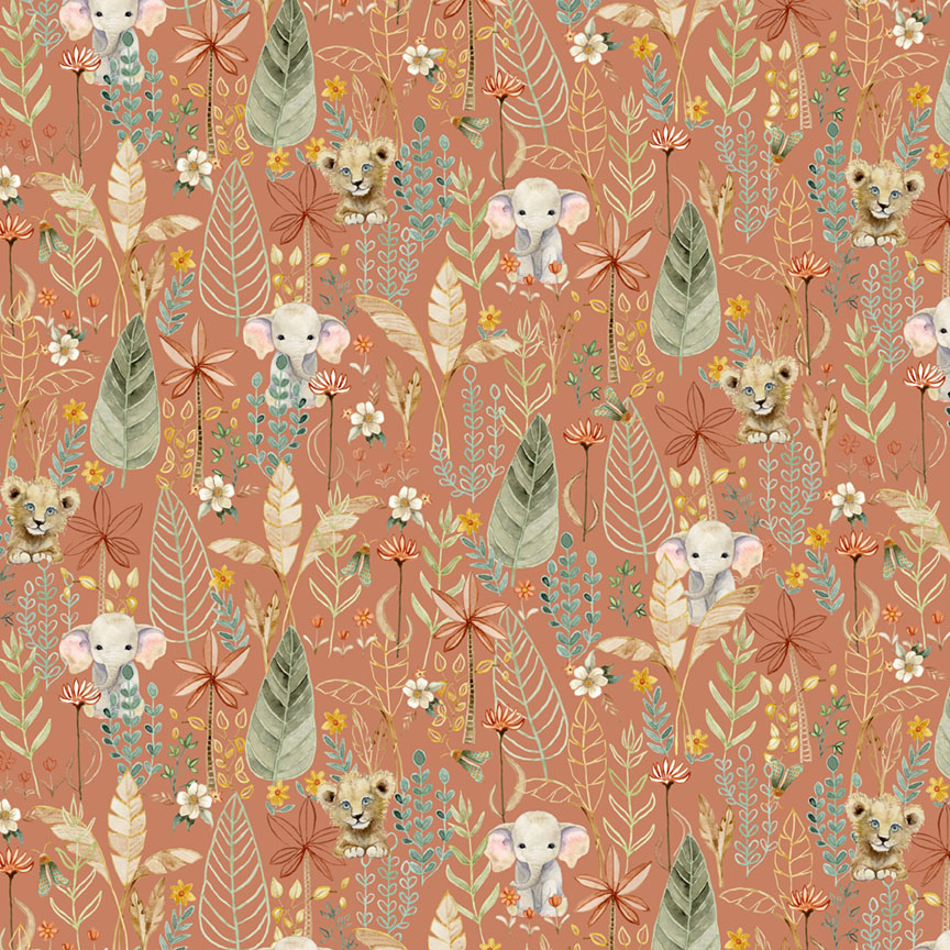 Mini Menagerie Packed Animals Allover Dark Orange from P&B Textiles