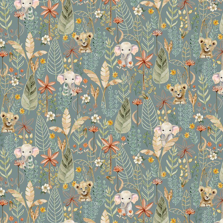 Mini Menagerie Packed Animals Allover Dark Teal from P&B Textiles