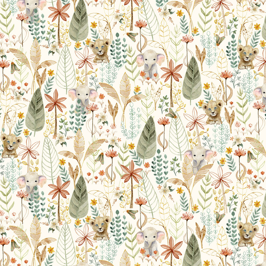 Mini Menagerie Packed Animals Allover Cream from P&B Textiles