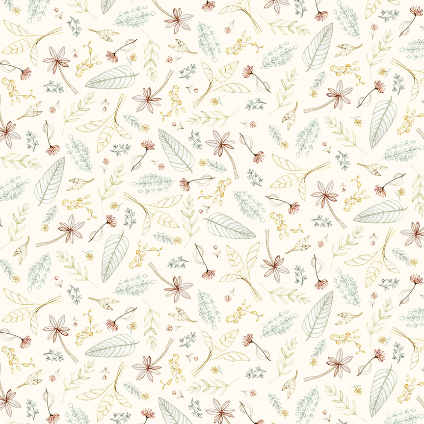 Mini Menagerie Tossed Leaves Cream from P&B Textiles