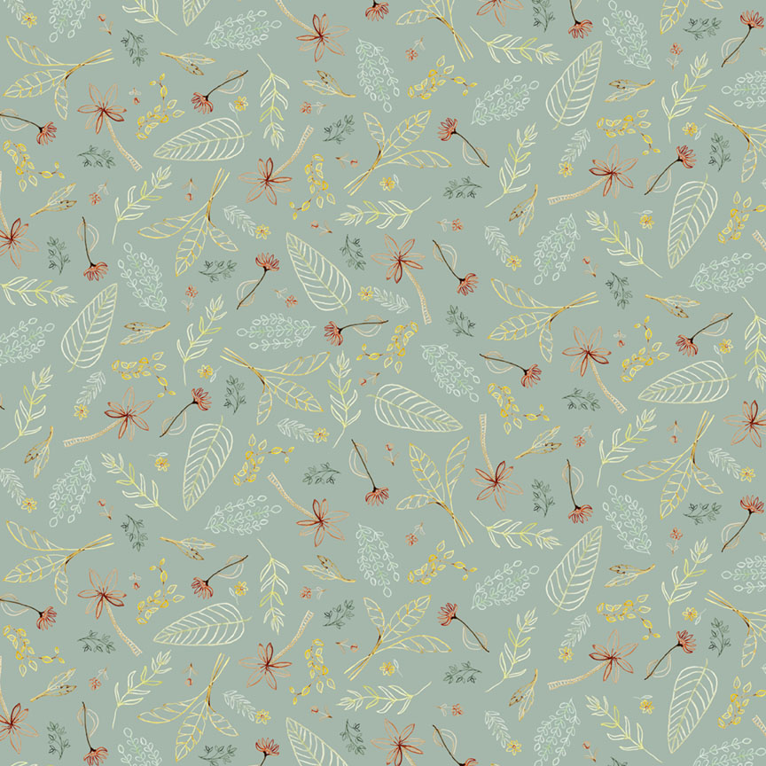 Mini Menagerie Tossed Leaves Teal from P&B Textiles