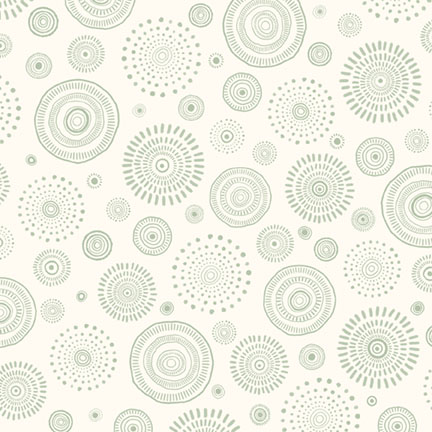 Mini Menagerie Tossed Geo Wheels Green on Cream from P&B Textiles