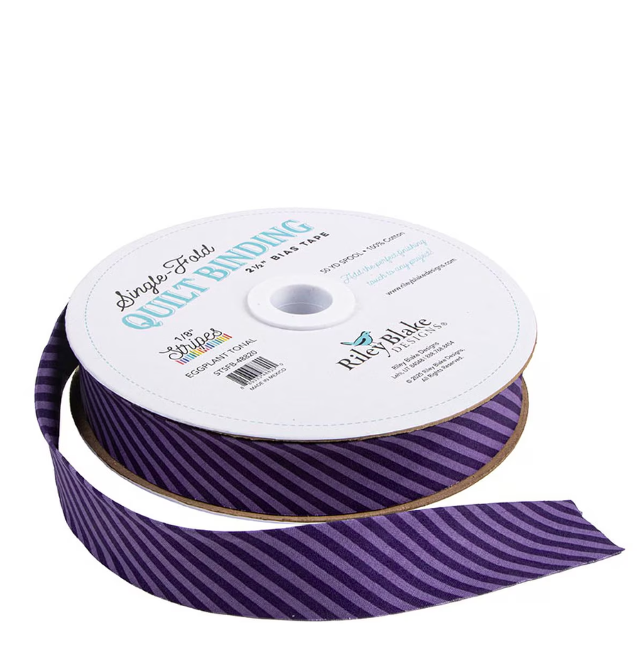 Single-Fold Quilt Binding 2 1/2" Bias Tape Diagonal Stripe Eggplant Tonal from Riley Blake