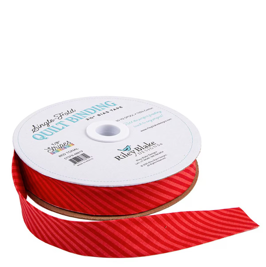 Single-Fold Quilt Binding 2 1/2" Bias Tape Diagonal Stripe Red Tonal from Riley Blake
