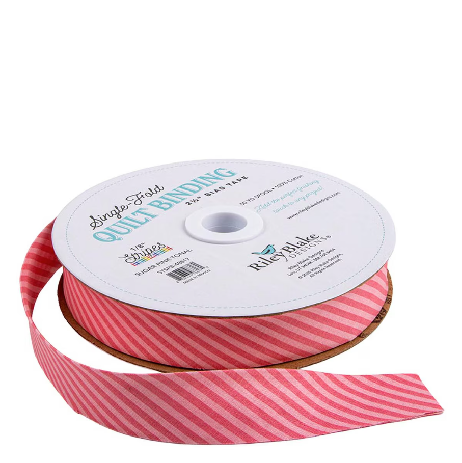Single-Fold Quilt Binding 2 1/2" Bias Tape Diagonal Stripe Sugar Pink Tonal from Riley Blake
