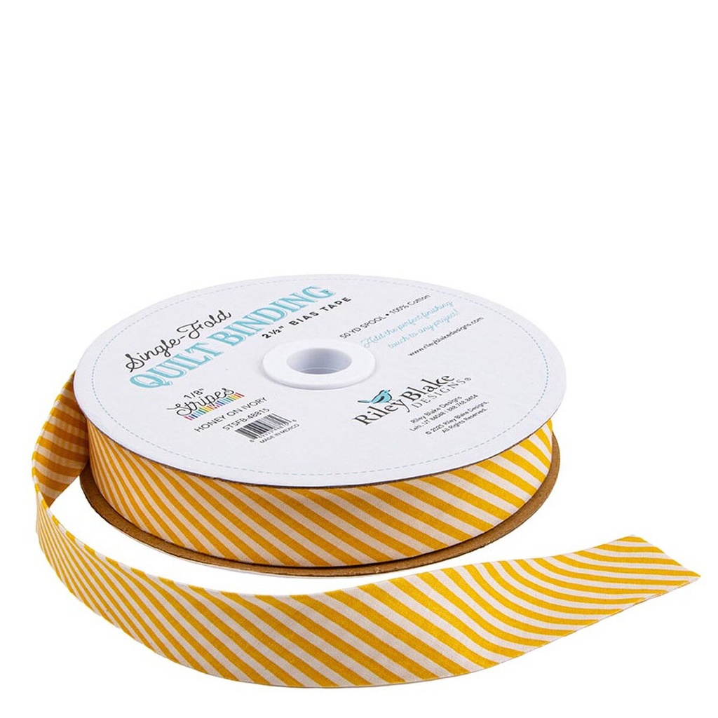 Single-Fold Quilt Binding 2 1/2" Bias Tape Diagonal Stripe Honey on Ivory from Riley Blake
