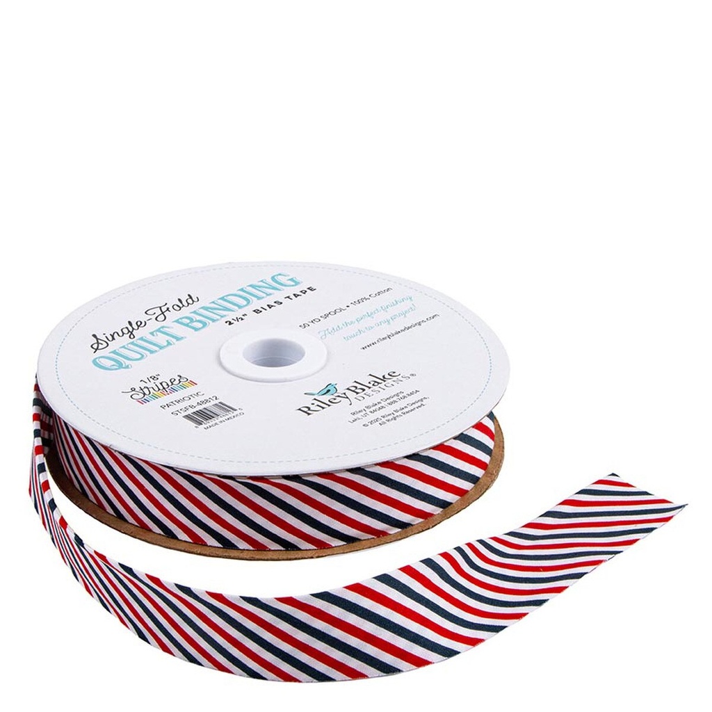 Single-Fold Quilt Binding 2 1/2" Bias Tape Diagonal Stripe Patriotic from Riley Blake