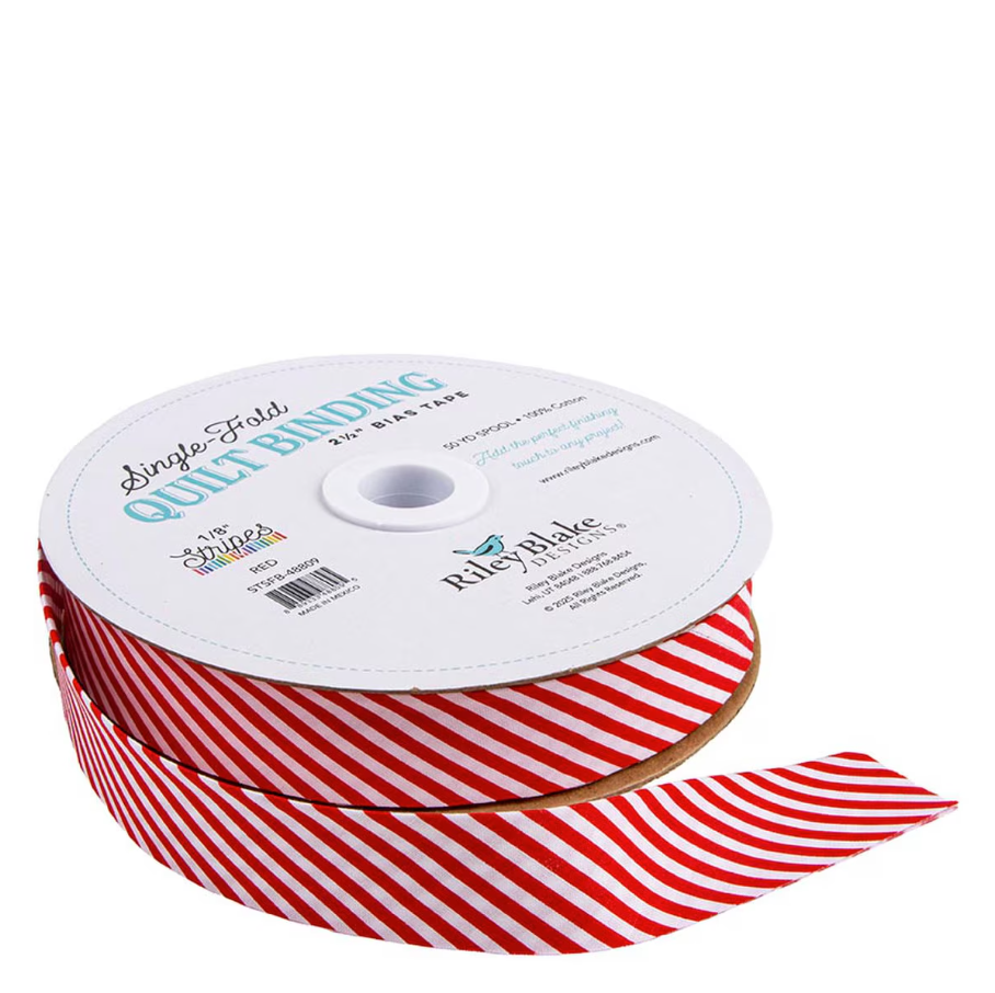 Single-Fold Quilt Binding 2 1/2" Bias Tape Diagonal Stripe Red from Riley Blake